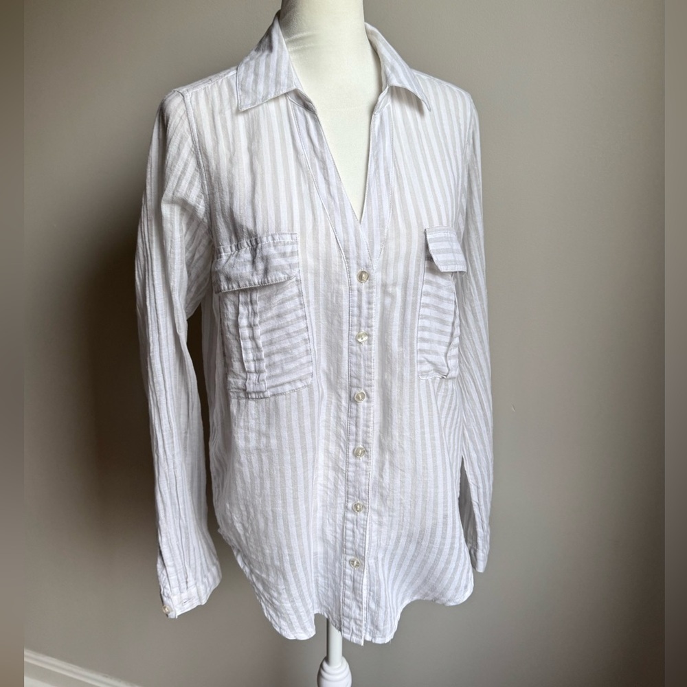 Ten Sixty Sherman Women’s Button Shirt Striped Gray, White Size Medium Cotton - Picture 2 of 6